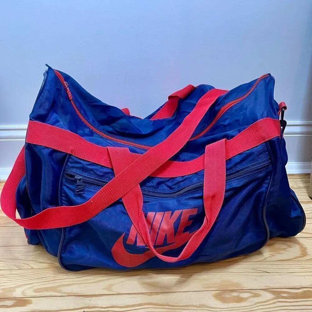 Vintage NIKE Duffle Gym Bag Taiwan Made‎ YKK Zippers RARE Travel Gym Blue Red